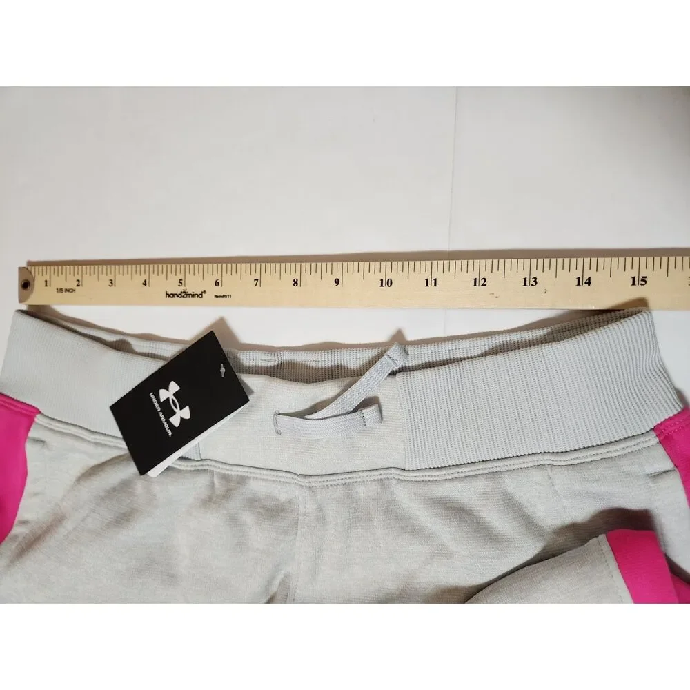 Under Armour Open Bottom Fleece Pants Girls Youth XL Gray Pink